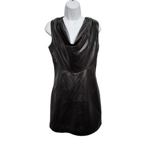 Pellessimo Paris Drape Neck Black Leather Dress 38